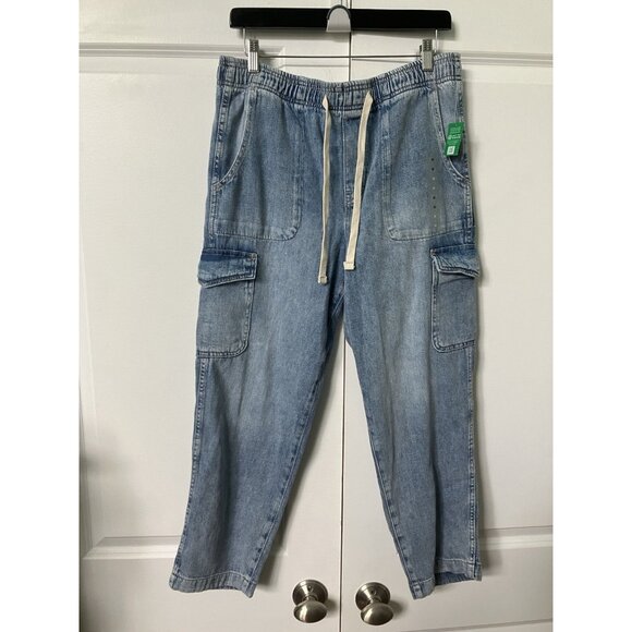 NWT Gap Denim New Ease Cargo Jeans Womens M Easy Jeans Pull On - Picture 1 of 9